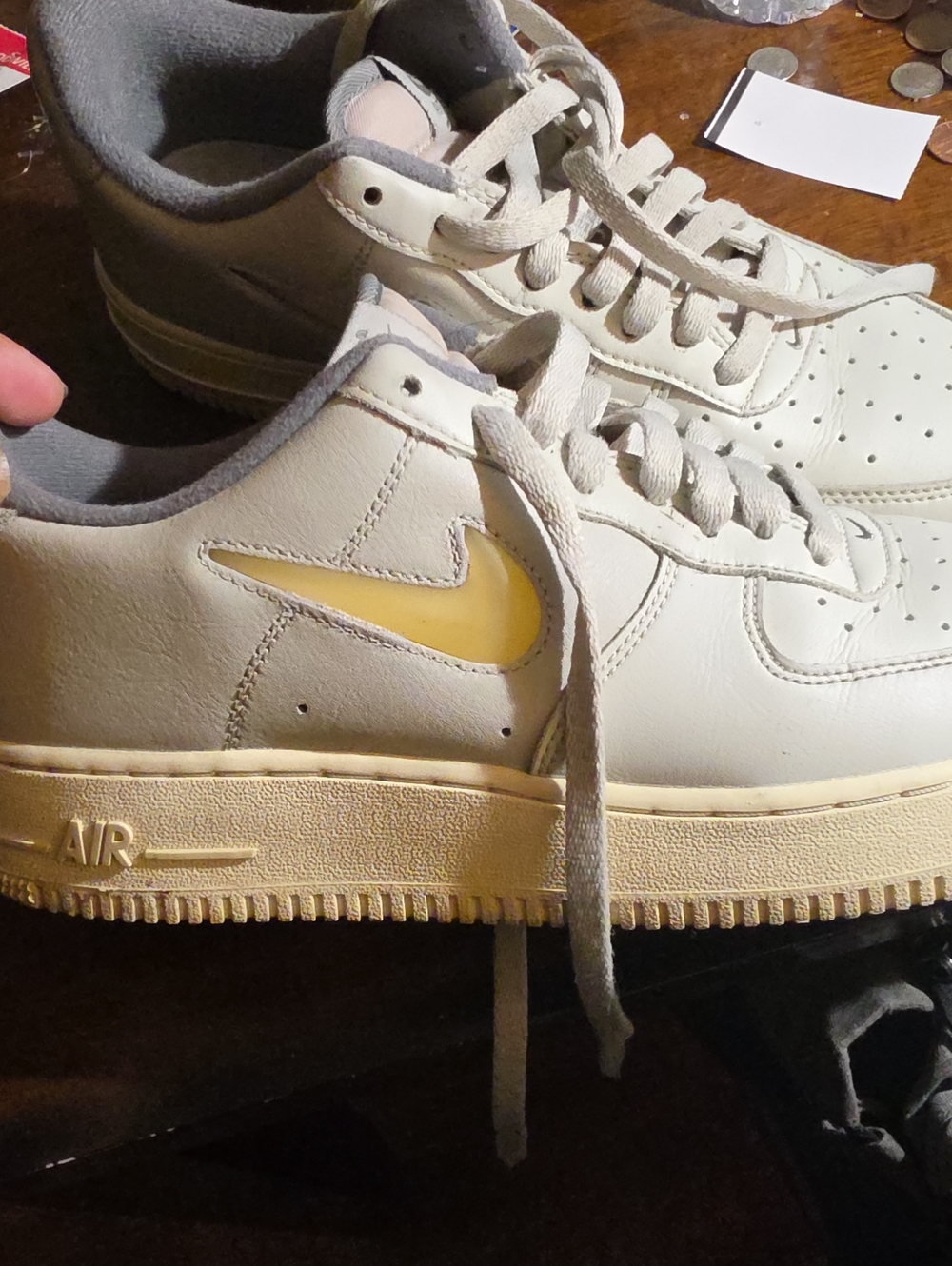 Nike Air Force 1 Low in Cream with Yellow Swoosh